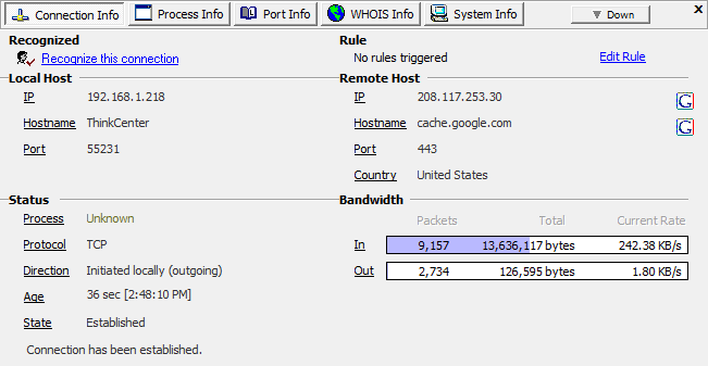 Detailed info on TCP/IP connections