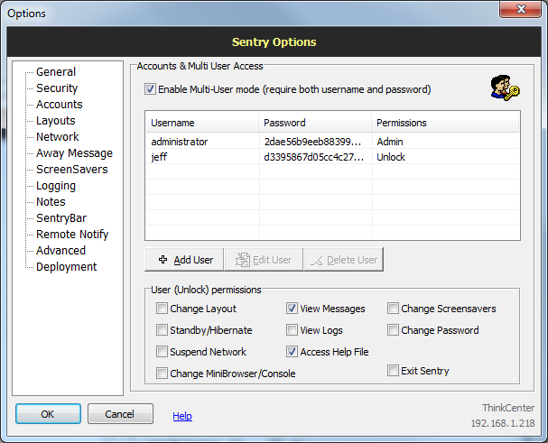 Sentry options: Accounts