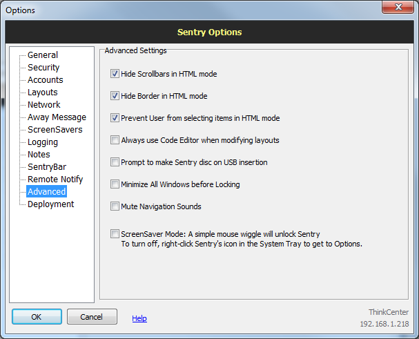 Sentry options: Advanced