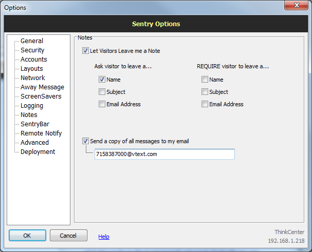 Sentry options: Notes