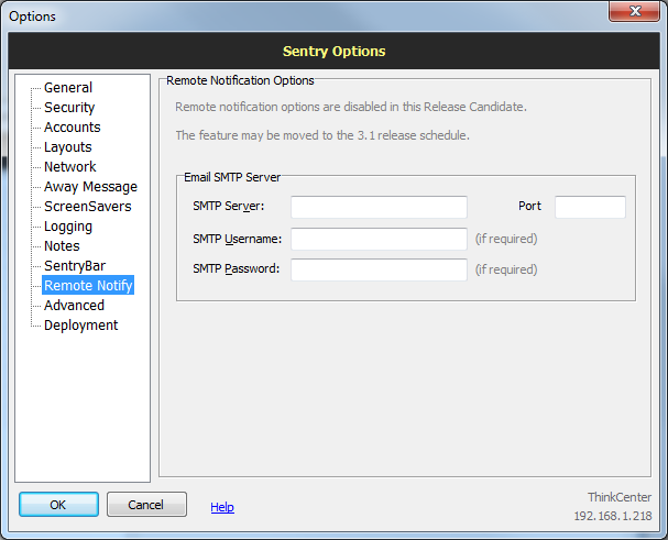 Sentry options: Remote notify
