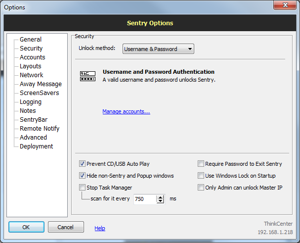 Sentry options: Security