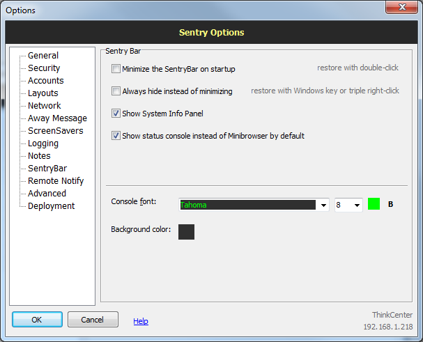 Sentry options: SentryBar